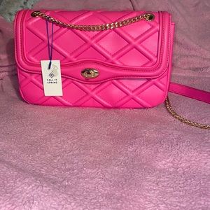 Pink long strap chain purse.